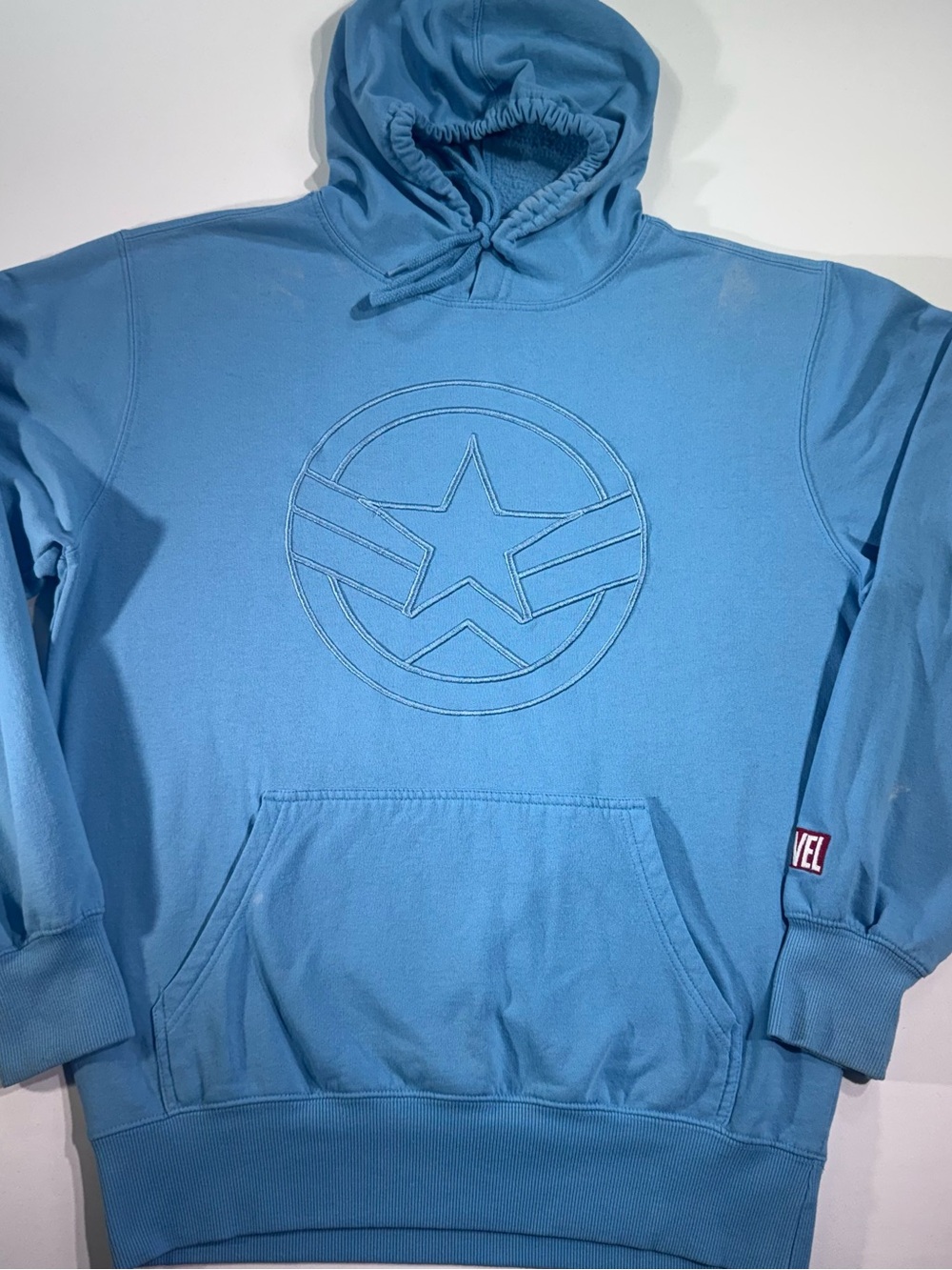 MARVEL Captain America Embroidered Pullover Hoodie, Light Blue, M